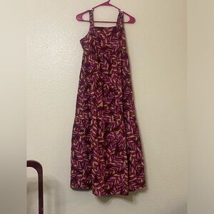 Dip Women’s Pink + Yellow Leaf Patterned Maxi Dress